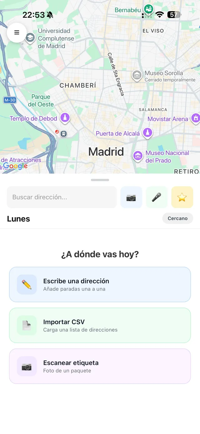 Pantalla de inicio de Xpedit