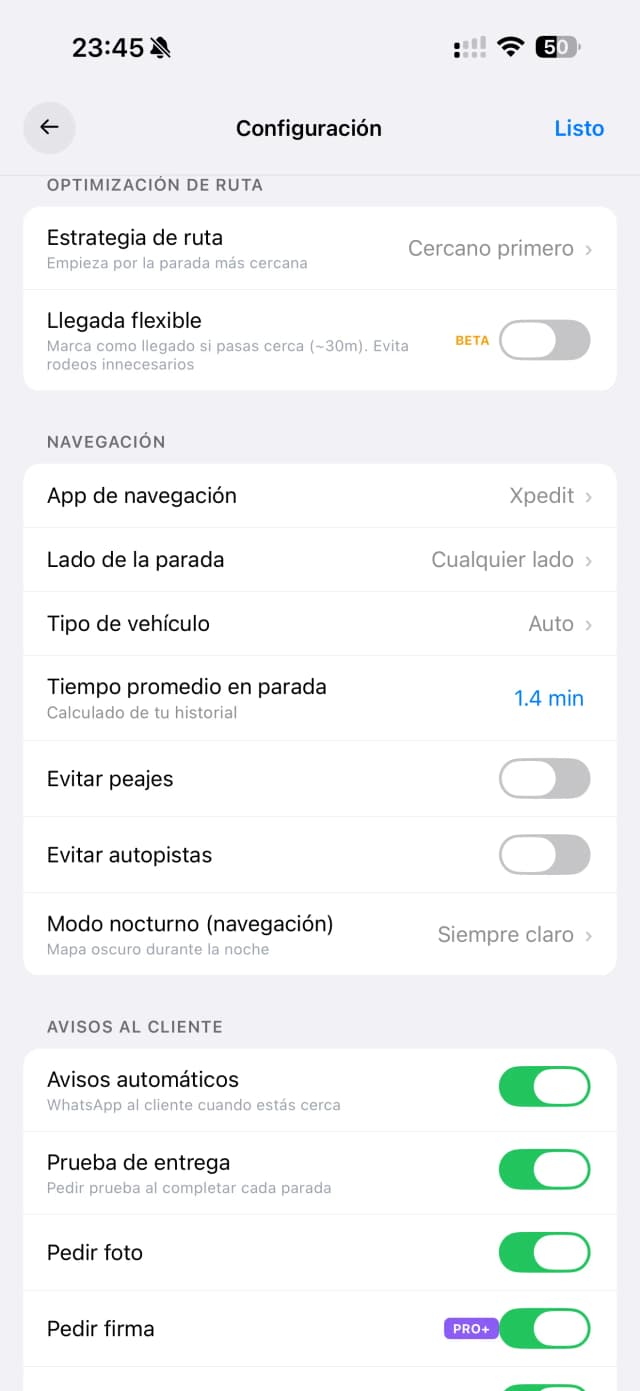 Configuración de navegación