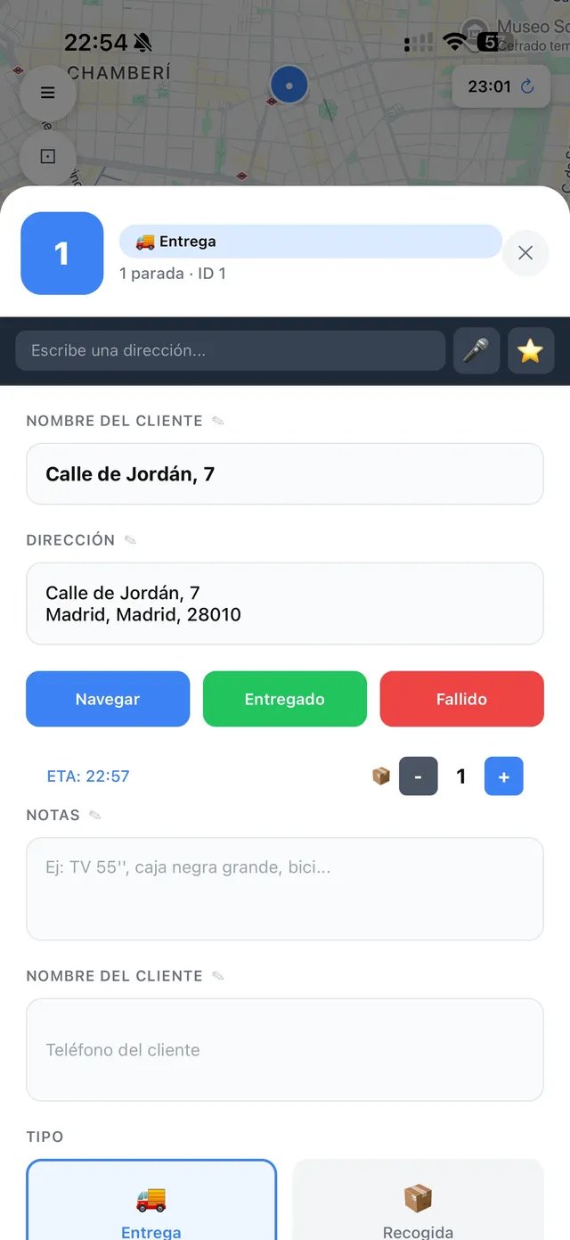 Detalle de parada en Xpedit